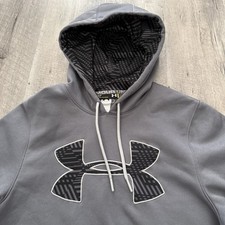 Under Armour STORM Hoodie Mens Small Gray Logo Print Pullover Fleece Sweatshirt