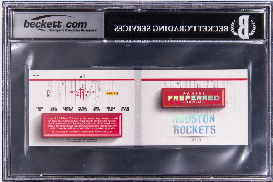 2013 PANINI PREFERRED BOOKLET PRIME 7 PATCH JEREMY LIN/JAMES HARDEN #/25 BGS 8.5 - Image 2 of 2