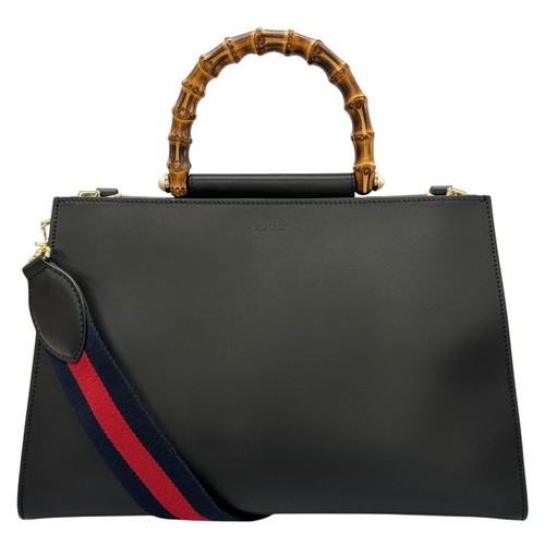 Gucci Nimfair Bamboo 453764 Leather Handbag Black 2-Way