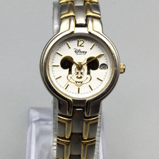 Disney Time Works Mickey Mouse Watch Womens 23mm Two Tone New Battery 6.75"