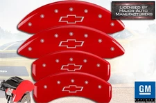 2019-2025 Chevy Silverado 1500 Front Rear Red MGP Brake Disc Caliper Covers Bow