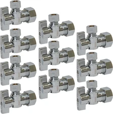[10-Pack]  Heavy Duty Angle Stop Valve 1/2" Nominal (5/8" OD) Compression X 3/8"