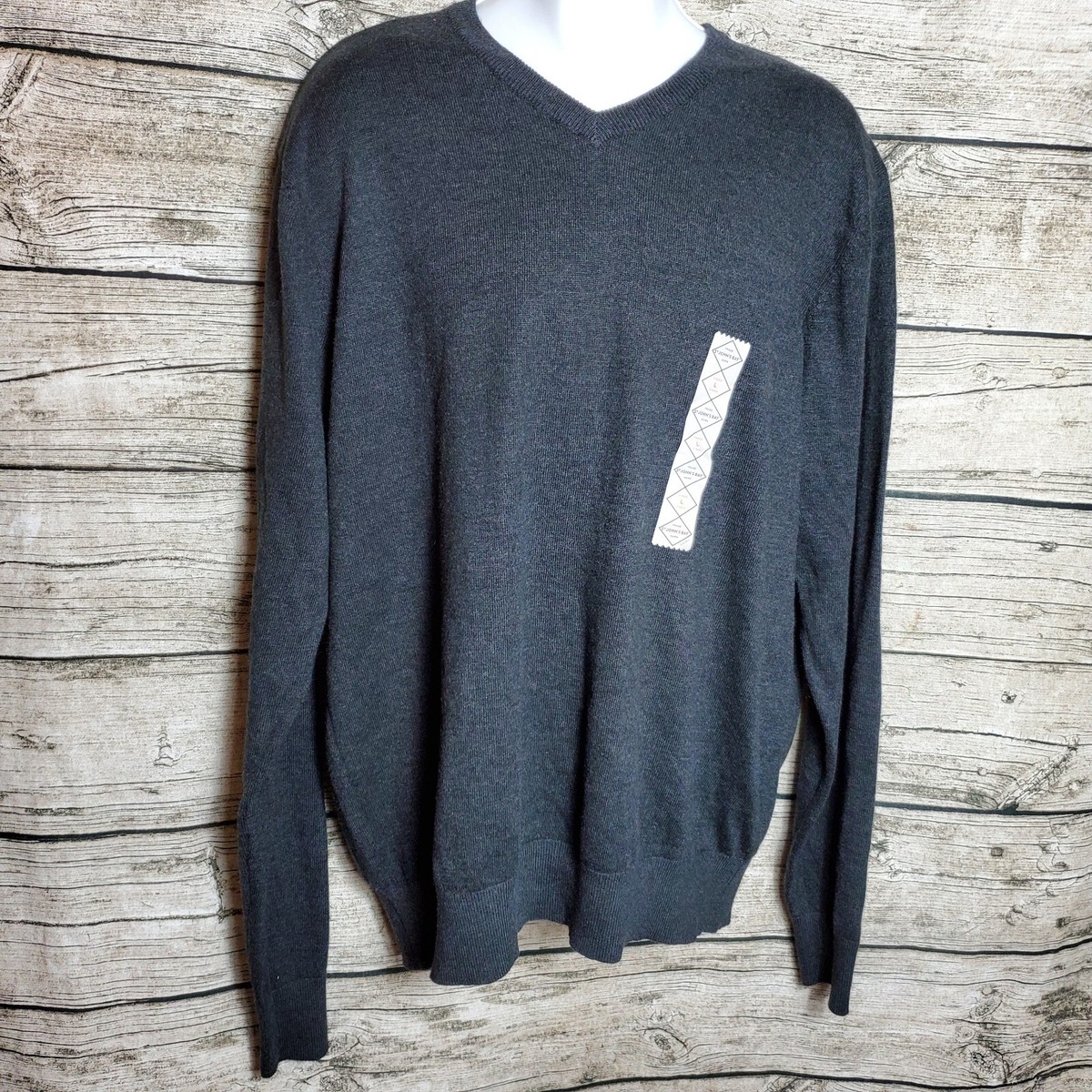 St John's Bay V Neck Charcoal Heather V Neck Sweater Size Large
