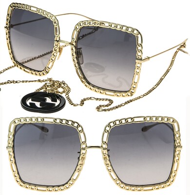GUCCI GG1033S 1033 Gold Detachable Chain Necklace GG Charm Pendant 002 Sunglass