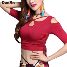Adult Belly Dance Bandage Crop Tops Shirt Costumes Indian Mesh Blouse Bellydance