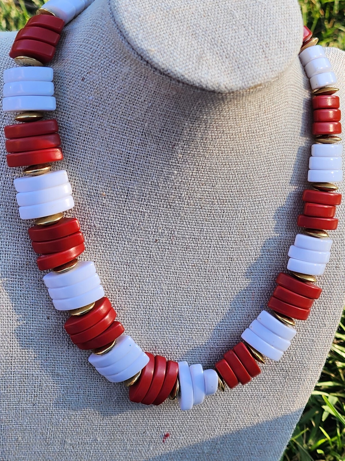 Vintage Set WHITE & RED Rectangular Shape Tile Ne… - image 6