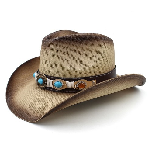 Unisex Adults Men Women Straw Western Cowboy Hats Summer Sunhat Size 7 1/8-7 1/4 - Picture 10 of 15