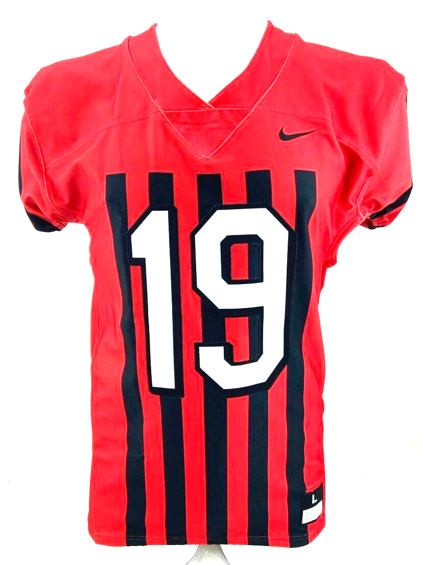 NEW Nike Red Black Stripe #19 Fitted Football Sport Jersey Shirt