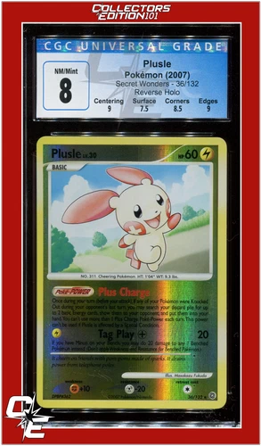 Secret Wonders 36 Plusle Reverse Holo CGC 8 - Subgrades