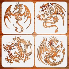 ORIGACH 4 Pcs Dragon Stencils - 7.8x7.8 inch, Reusable Western  Chinese Drag...