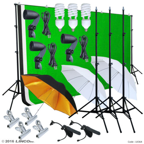 Photography Photo Studio Lighting 3 Backdrops Stand Muslin Photo Light Bulb Kit - Picture 2 of 12