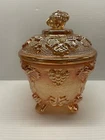 Jeanette Depression Carnival Glass  Harvest Grape Footed Candy Dish Lid Exc