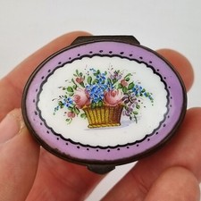 Antique 18thC Bilston Enamel Patch Box Decorated Basket Of Flowers