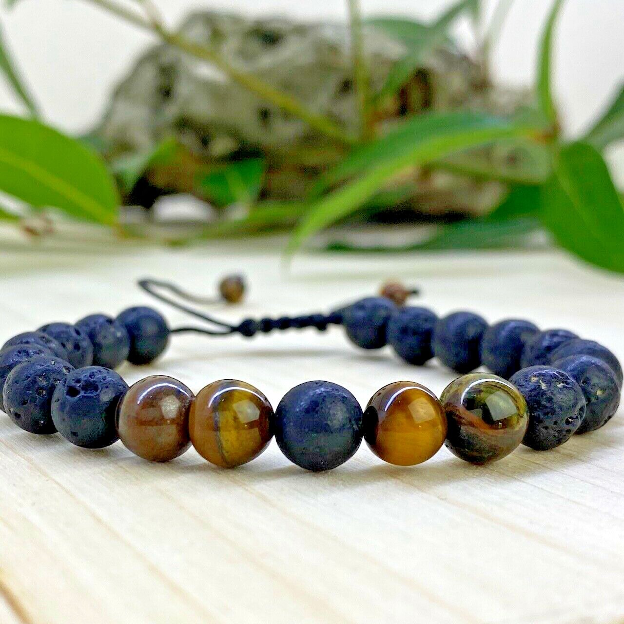 Bracelet tressé Perles Naturelles Oeil du Tigre de 8mm en véritable roche