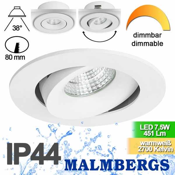 Led Spot Einbau Leuchte Dimmbar Downlight Einbaustrahler Bad 80Mm IP44 Weiß-image