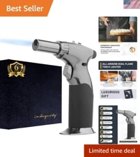 Dual Flame Butane Torch Gun - Refillable Luxury Hand Held Mini Blow Torch for...