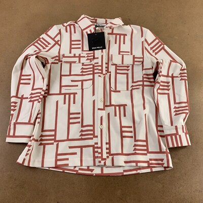 Ena Pelly Women's US Size 4 Red Brick Print Pennt Tailored Shirt NWT *Flaw