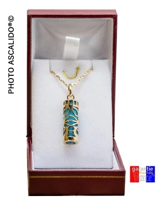 ASCALIDO Pendentif amulette porte bonheur TIKI Sagesse Plaqué Or Bleu option chaine boite