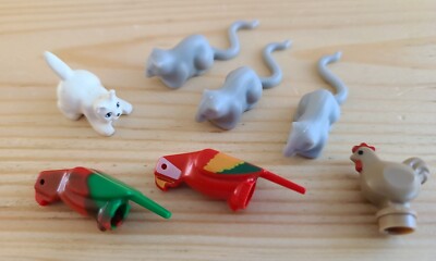 Lego Lot of 7 Animals Minifigure Rat/Mouse Cat Chicken Parrot Bird