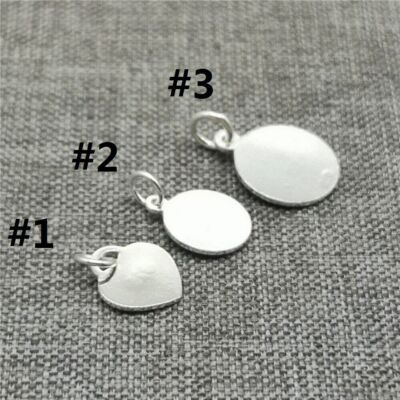 2 Sterling Silber Love Heart Round Circle Disc Tag Charm