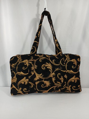 Neu ohne Etikett Gobelin Weekender Tasche 21 x 12 x 6" Markenlos schwarz mit Goldakzenten