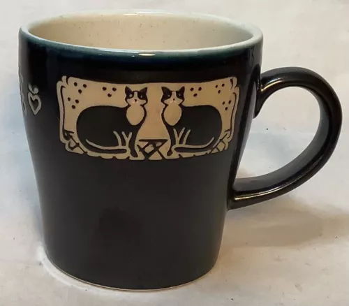 Vtg Studio Art Pottery Mug Kitty Cat Duo Farm Country