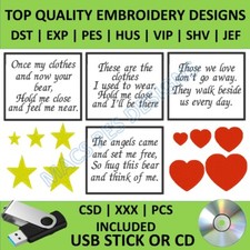 Memorial quotes PES DST JEF embroidery designs on USB / CD memory bear cushion