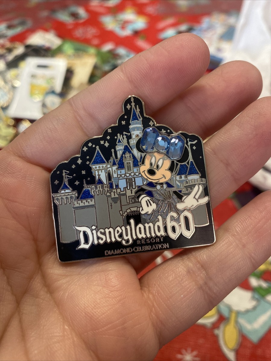 Disneyland 60th Diamond Bow Celebration Pin Castle Mickey Minnie