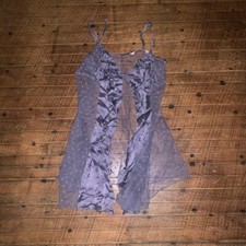 Victoria  s Secret purple polka dot silky flower tie front M negligee