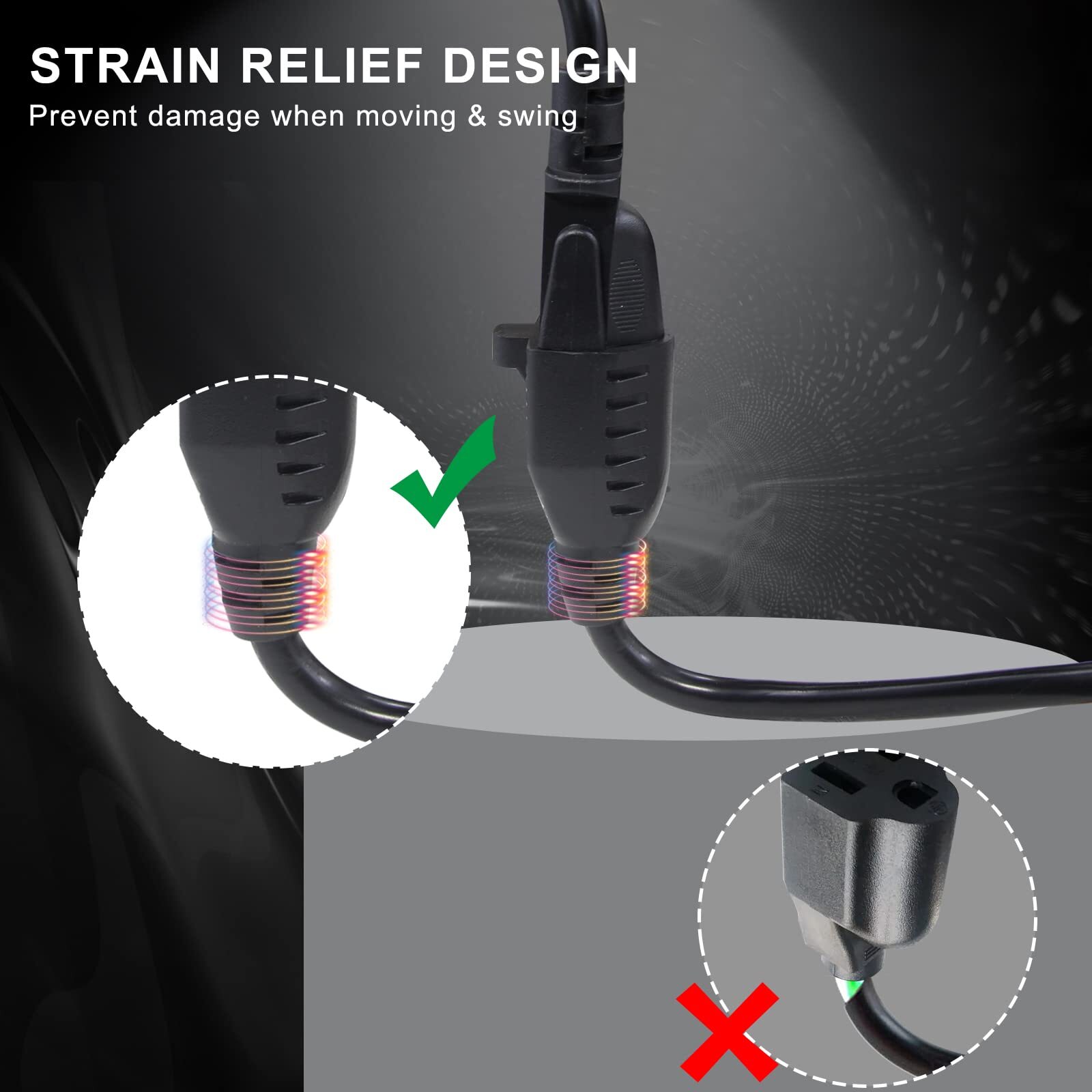 6 Pack Short 3 Prong Power Extension Cord - 6inch Black Mini Indoor Grounded ...