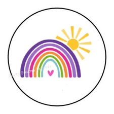 30 RAINBOW SUNSHINE ENVELOPE SEALS LABELS STICKERS PARTY FAVORS 1.5"