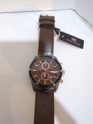 MINI FOCUS Men's Leather Band Analog Watch MF0161G03 NWT