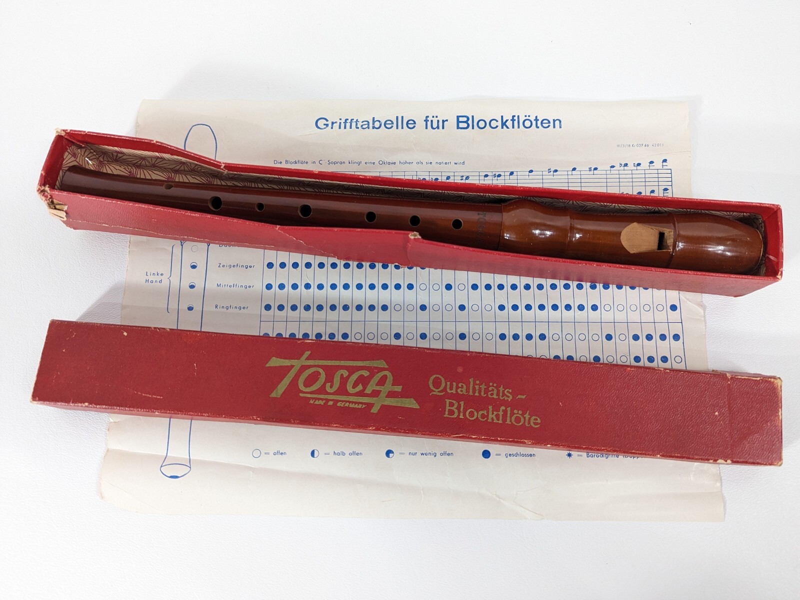 Tosca recorder in original packaging with flute booklet Made in West Germany 