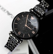 EMPORIO ARMANI WOMENS WATCH AR11245 BLACK STRAP WITH BLACK CRYSTAL DIAL GENUINE