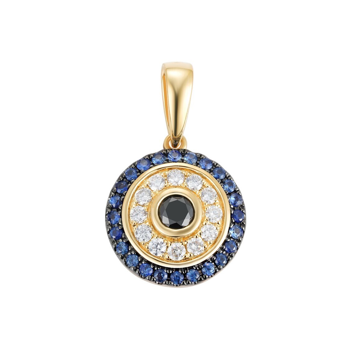 Elegant Evil Eye Pendant - 14k Yellow Gold plated, Sapphire, Moissanite Accents.