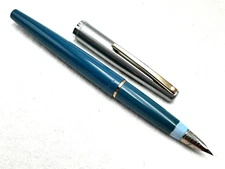 c1970 NOS? SHEAFFER STYLIST 440 BLUE BRUSHED STEEL CARTRIDGE FOUNTAIN PEN PdAg M