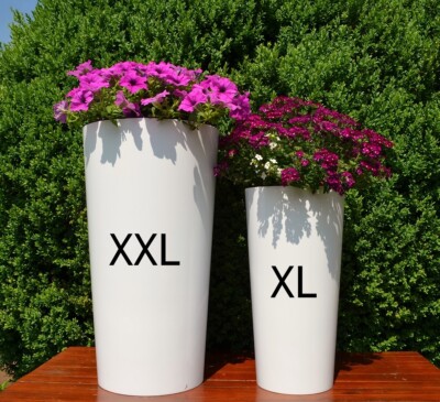 2er Set Pflanzkübel Weiß Hochglanz Ø29/40 cm H57/75 cm mit Einsatz Blumentopf