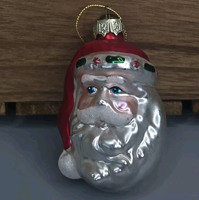 Thomas Pacconi Museum Christmas Ornament Glas Santa Head Red Hat Blue Eyes Green
