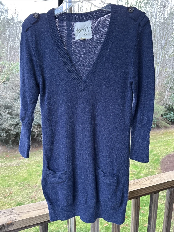 Suéter Anthropologie 30 pulgadas de largo mezcla de angora para mujer grande azul marino de Kenji Foto 2 de 4