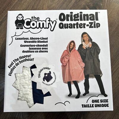 The Comfy Original Quarter Zip Wearable Blanket DARK NAVY Sherpa Fleece  Hoodie💙 UK