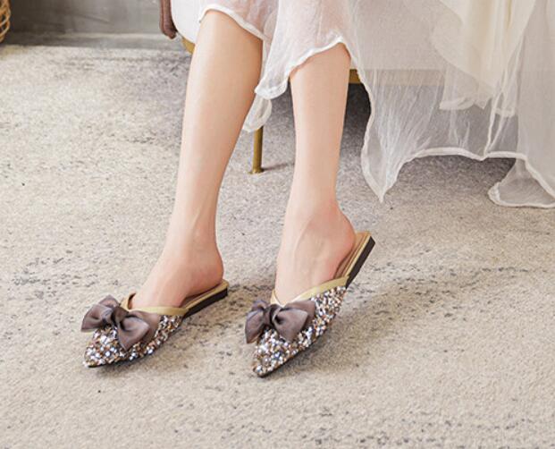 PANTOFOLA D’ORO Scarpe piatte da donna 2024 alla moda strass paillettes nodo farfalla per il tempo libero