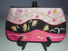 Pink  beige cosmetic make-up case, bag, NWOT, cotton and felt, zipper closure