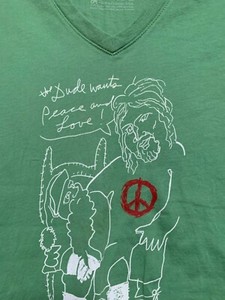 NWOT Women's The Dude T-Shirt  Jeff Bridges  The Dude wants Peace and Love  sz M
