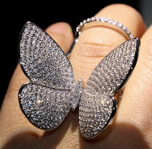 18k White Gold Plated Large Butterfly Ring made w Swarovski Crystal Gorgeous - Picture 4 of 24