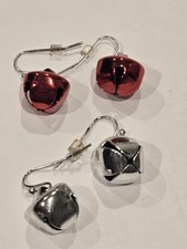 Christmas Set of Two Red Silver Small Jingle Bell Earrings