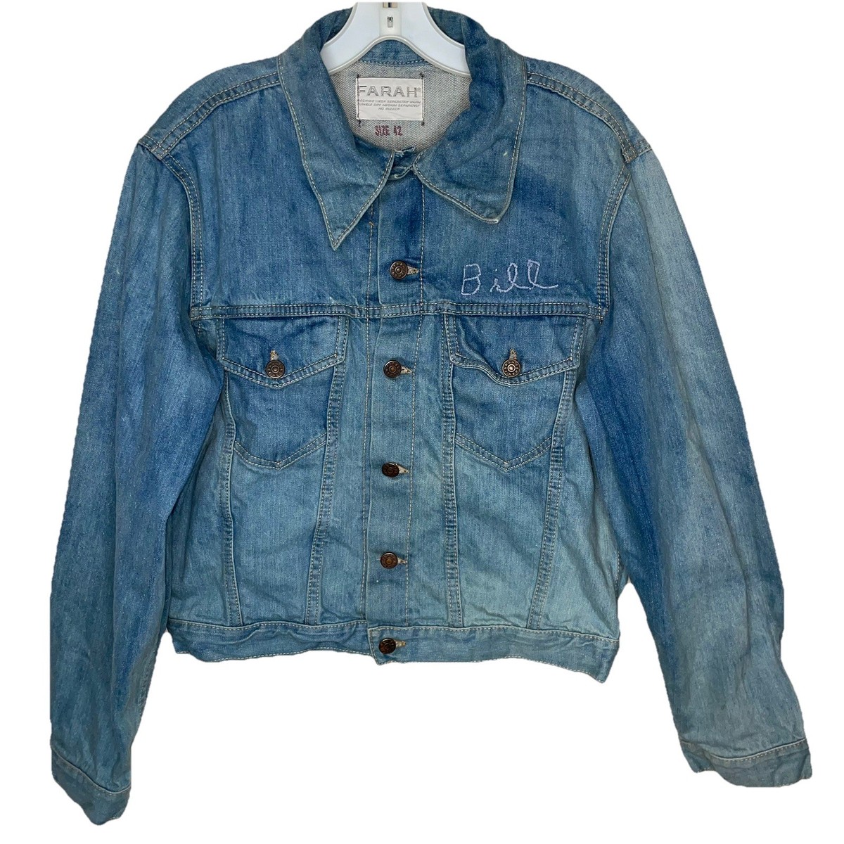 FARAH Vintage 70s Cropped Jacket Blue Denim Size Medium USA Made