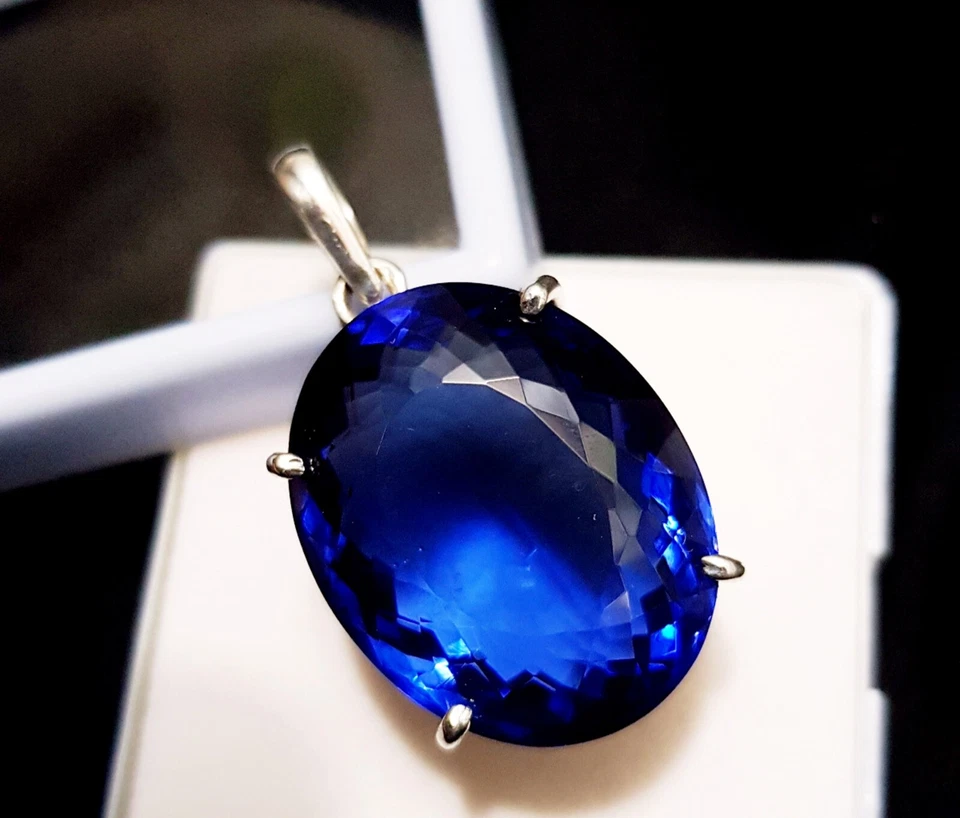 70+ ct bellissimo topazio blu ovale argento tedesco solitario pietra... - Immagine 2 di 4