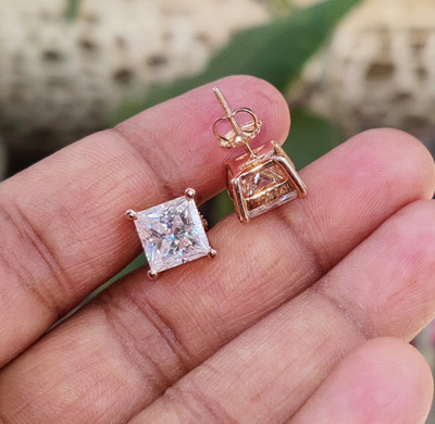 1.20Ct Princess Lab Created Diamond Solitaire Stud Earrings 14K Rose Gold Plated