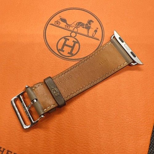 Hermes Apple Watch Leather Band Etoupe Compatible with 44-49mm Cases - Afbeelding 3 van 11