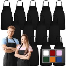 GREEN LIFESTYLE 12 Pack Bib Apron - Unisex Black Aprons, Machine Washable Aprons
